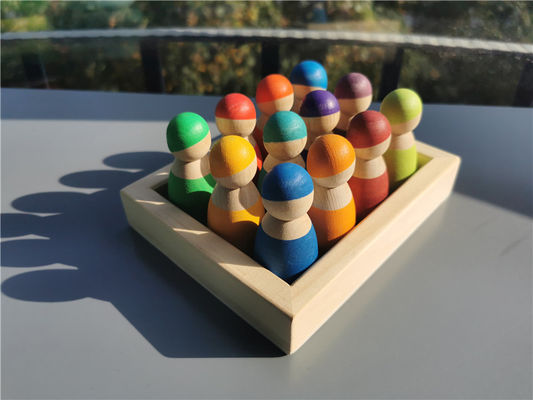 فرز Pegdoll Wooden Rainbow Stacker لعبة عصا الذاكرة الخشبية