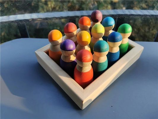 فرز Pegdoll Wooden Rainbow Stacker لعبة عصا الذاكرة الخشبية