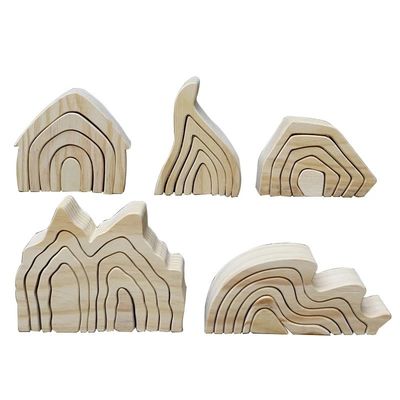Ins Wavy Wooden Block Puzzle Toys مكعبات قوس قزح خشبية كورال جريم