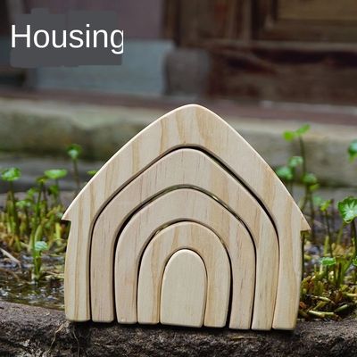 Ins Wavy Wooden Block Puzzle Toys مكعبات قوس قزح خشبية كورال جريم
