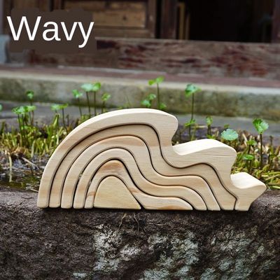 Ins Wavy Wooden Block Puzzle Toys مكعبات قوس قزح خشبية كورال جريم