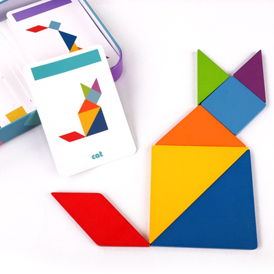 ثلاثية الأبعاد خشبية نمط الحيوان بازل قطع ملونة Tangram لعبة أطفال مونتيسوري التعليم المبكر ألعاب الفرز لعب الأطفال