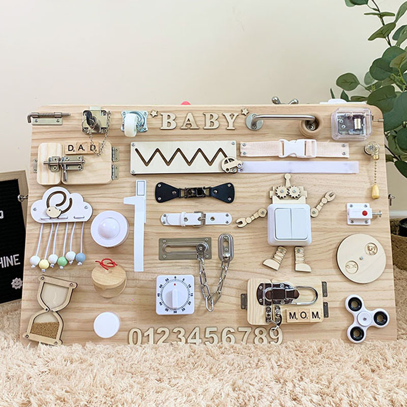 لوح مشغول للأطفال DIY زينة ألعاب مونتيسوري للأطفال رقاقة خشبية للتدريب على المهارات لعبة ألغاز تنمية ذكاء الطفل